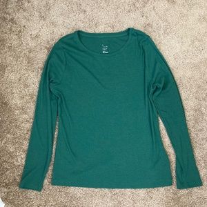 Women's Green Ribbed Long Sleeve Tshirt